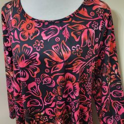 Silky Long Tunic In Black & Hot Pink Size XL