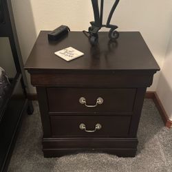 Night Stand Black Wood,  Silver Metal Handles