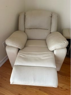 Ivory Leather Swivel Rocker Recliner