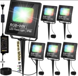 Low Voltage Landscape Lighting Kit with Transformer RGBW Color Changing Landscape Lights IP66 Waterproof Led Outdoor Flood Lights for House Yard Tree