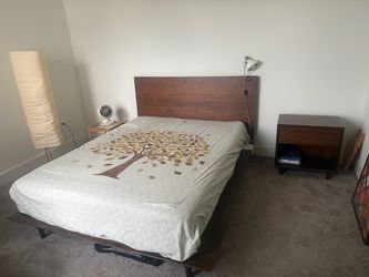 Mid-Century Modern Walnut Queen Bed Frame