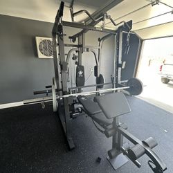 Vesta Fitness Smith Machine 2001 w/Bench Attachment | 230lb Bumpers Weights | 7ft Olympic Bar | Fitness | Gym Equipment | FREE DELIVERY 🚚 
