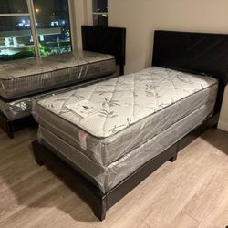 TWO NEW BED FRAME TWIN SIZE WITH MATTRESS AND BOX SPRING