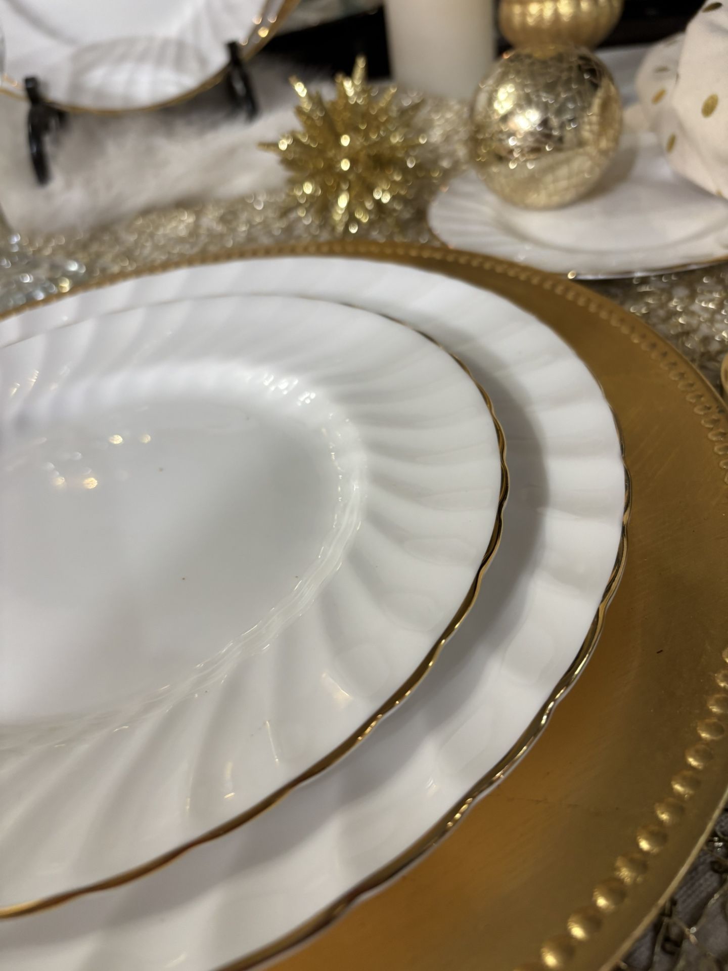 Gorgeous White With Gold Rim English Bone China Set For 12
