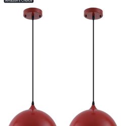 2 Red Farmhouse Pendant Lights 