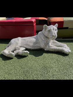 Large Silver Rhinestone Panther Sculpture