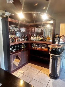 Large corner bar with overhead lights