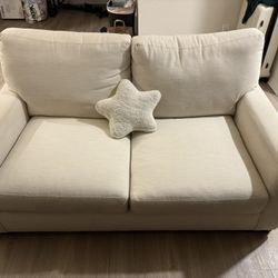 Pottery Barn Turner Square Arm Upholstered Apartment Sofa Ivory Couch