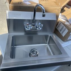 Commercial Hand Sink with Faucet, Stainless Steel Sink for Washing, Small Hand Washing Sink, Wall Mount Hand Basin, Utility Sink for Restaurant, Kitch