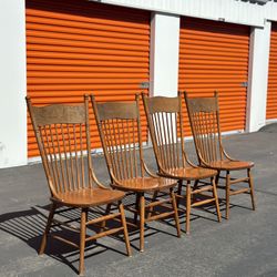 Vintage Solid Oak Windsor Dining Chairs – Set of 4 – Union City