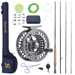 Sougayilang Fly Fishing Rod and Reel Combo, 4-Piece Ultralight Portable Fly Rod and Reel Set CNC Machined Aluminum Alloy, Complete Starter Package wit