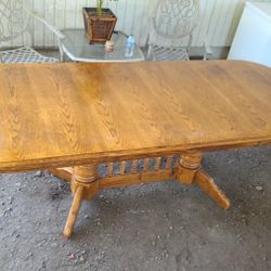 Solid Oak Long Dining Table With Double Leaf / Extensions/ Rustic/ Country/ Farmhouse/ Cottage/ Real Wood/ Trestle/ Set/  8 Foot Table