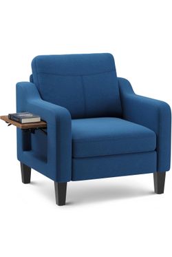 Blue Armchair with Built-in Side Table