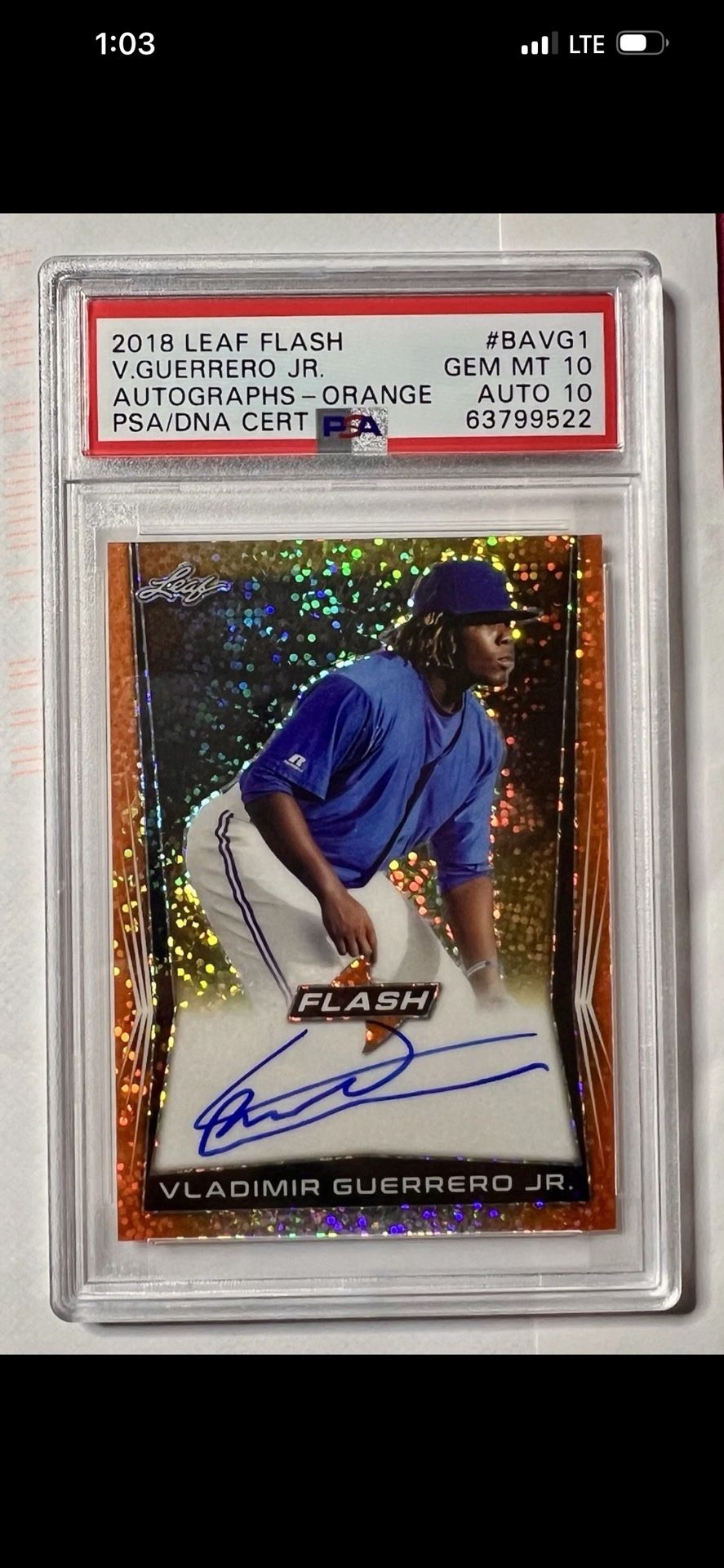 2018 Leaf Flash Vladimir Guerrero Jr Orange 3/10 Auto PSA 10 Auto 10