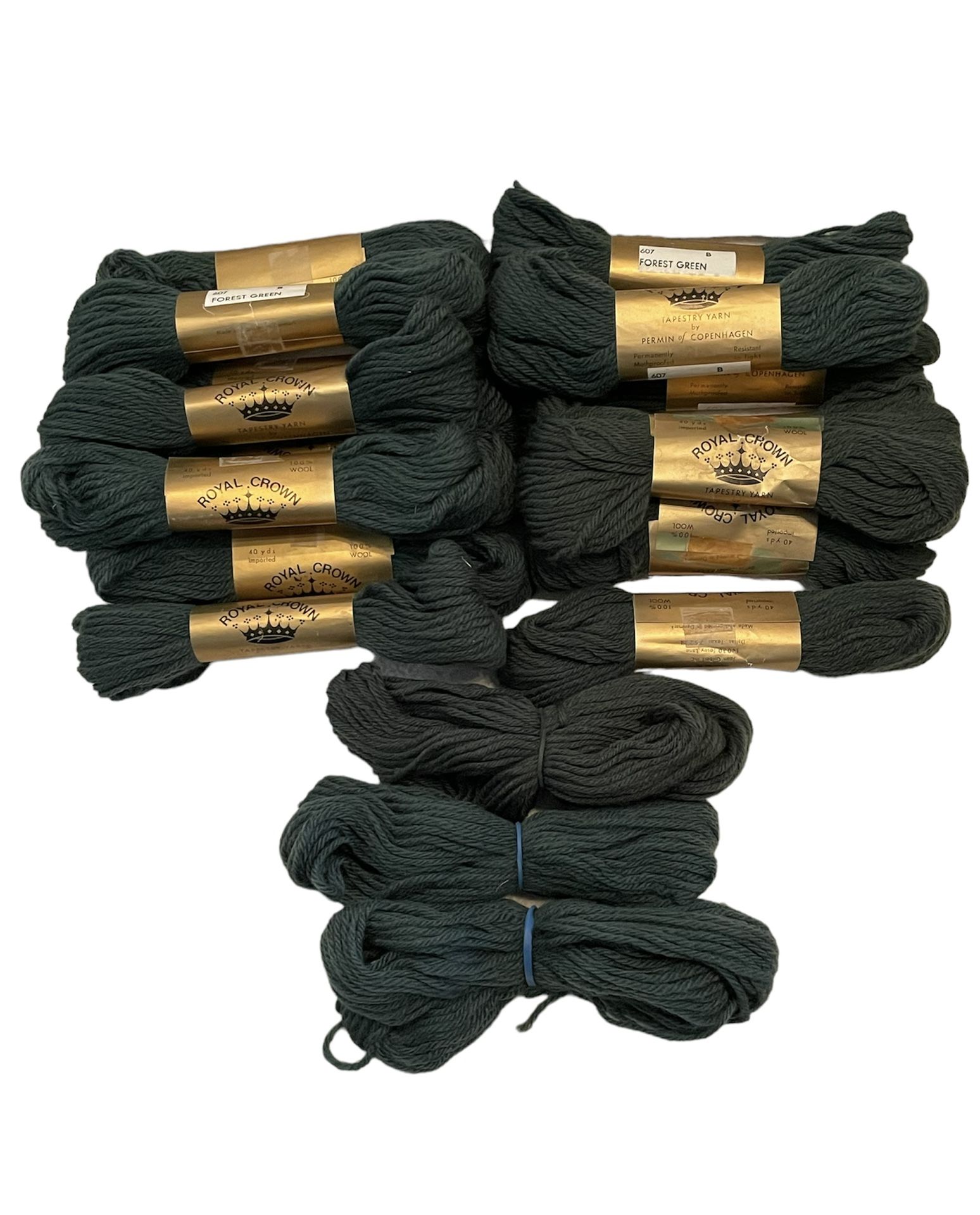 Vintage Royal Crown Tapestry 100% Wool Yarn, 18 skeins, Forest green, NEW