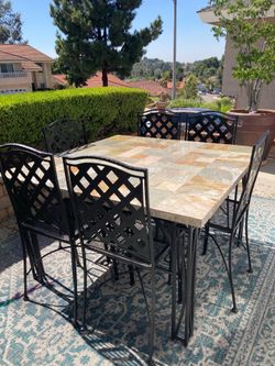 Make me an offer! Beautiful Stone Top Patio Set - Heavy Duty, Pub Height w/Iron patio chairs