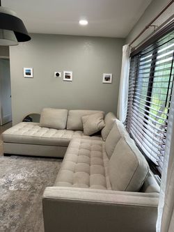 Beige Tufted Sectional Sofa with Chaise