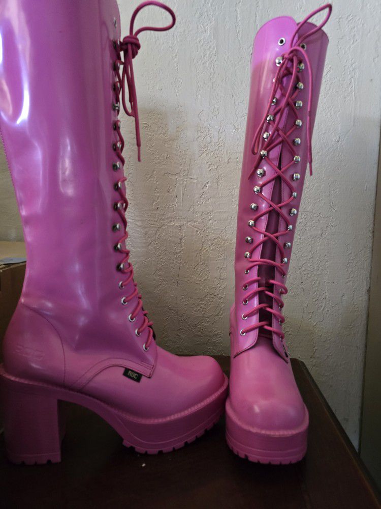 ROC Lash Boots Australia Women’s  Platform Chunky  Lace Up Dolls Kill Pink