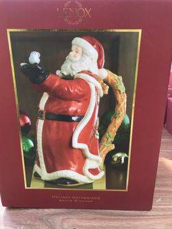 Lenox - Holiday Gatherings Santa Claus Pitcher - Christmas - Holding Bluebird