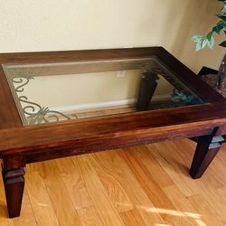 Ethan Allen Wood and Glass Coffee Table