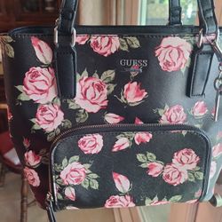 Guess Black And Floral Pattern Handbag