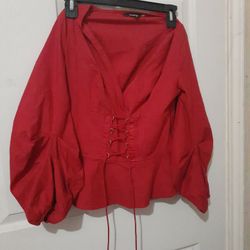  Express Red Crimson Volume Sleeve Corset Front Blouse Top

XS/TP