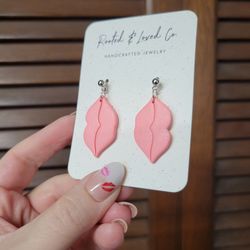 Light Pink Lips Clay Earrings Handmade