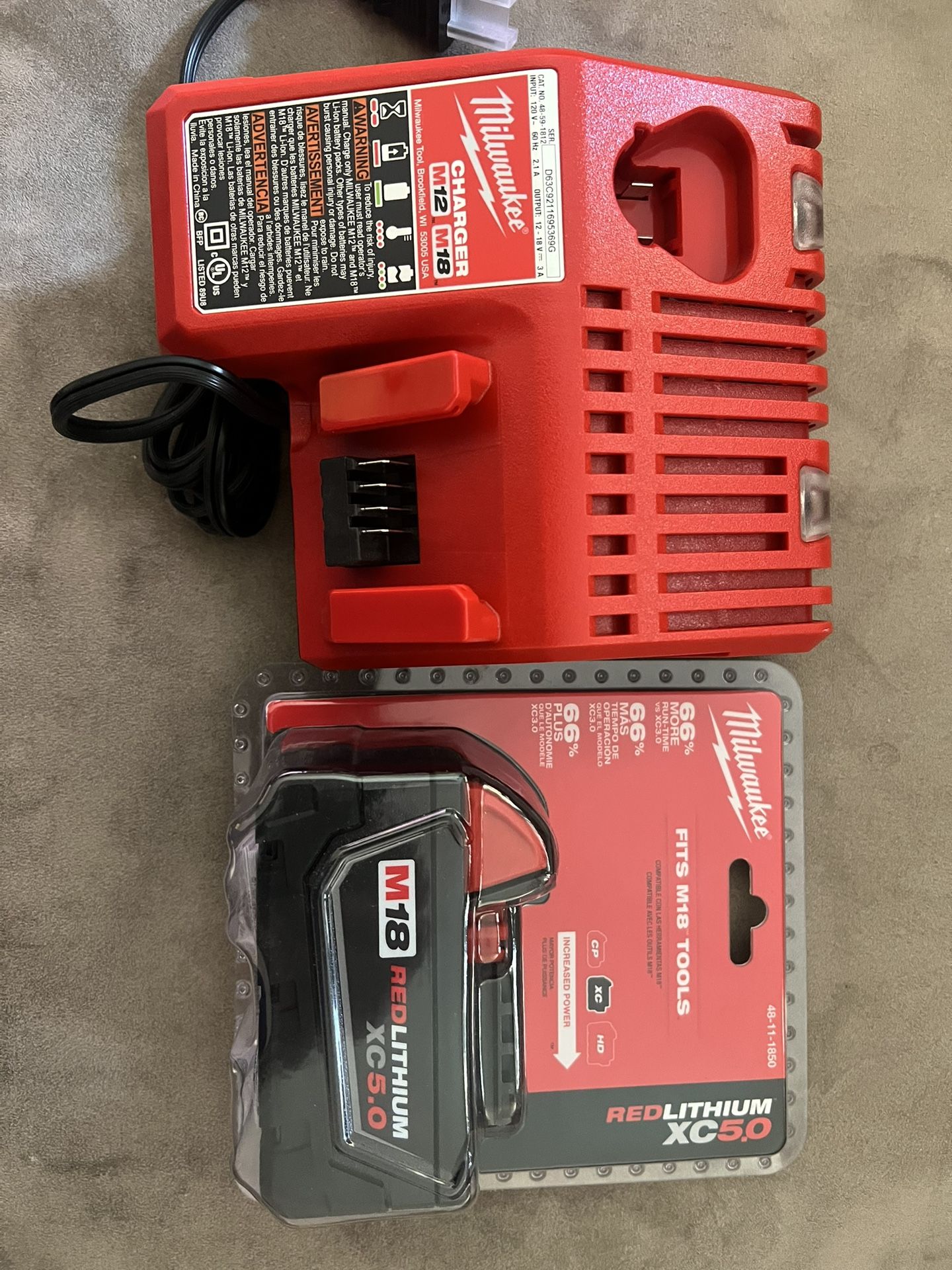 Milwaukee M18 XC 5.0 Battery And Combo Charger