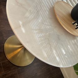 World Market  White Marble Top & Gold Tulip Dining Bistro Table