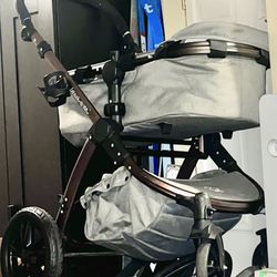 $60 obo  Infant/ toddler stroller with sturdy wheels. Frame and bassinet and toddler seat. For $60 obo
