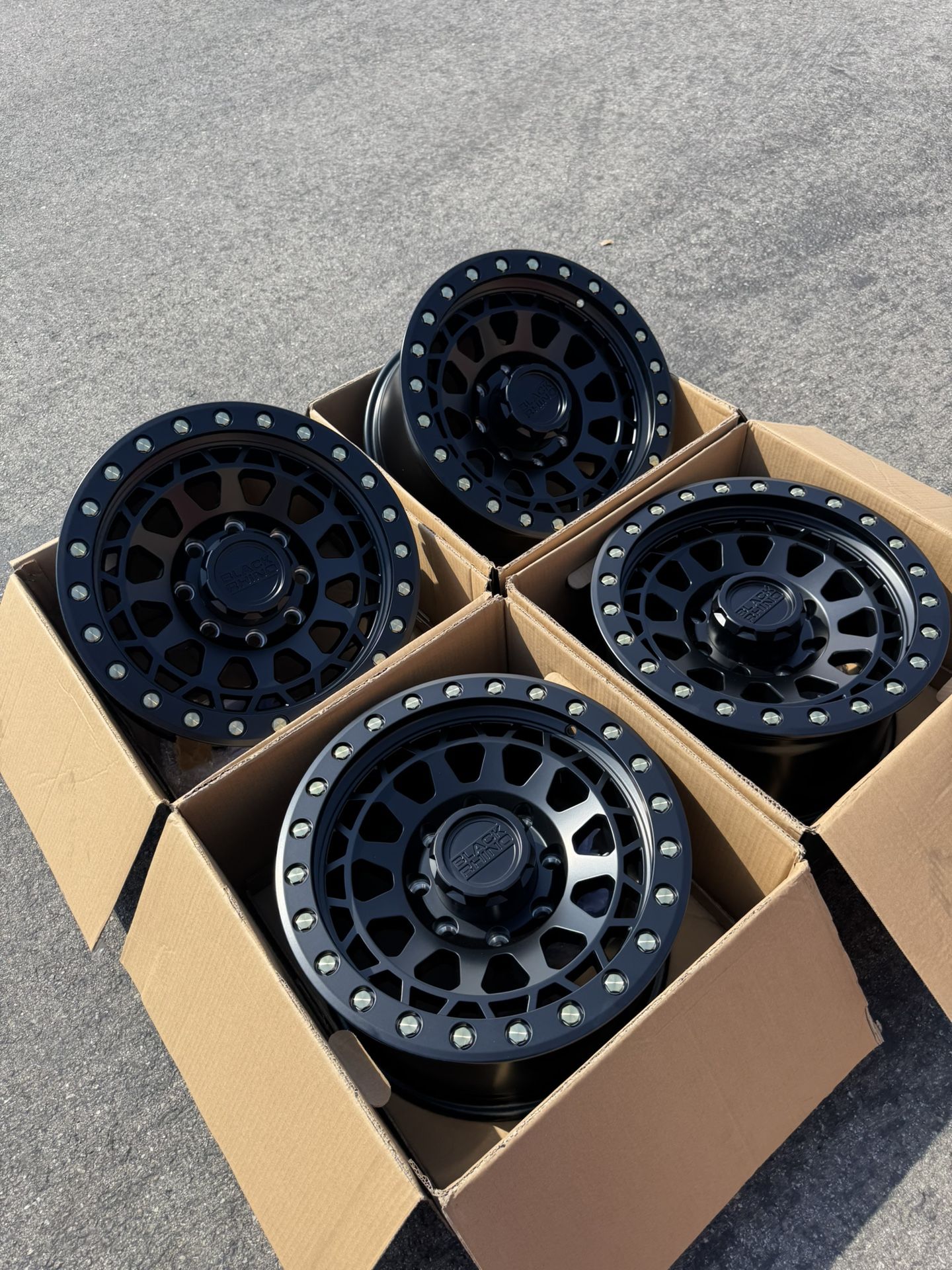 New 8x6.5 Black 17” Black Rhino Primm Wheels Dodge GMC Chevy Ram Ford Silverado Sierra 2500 8 Lugs