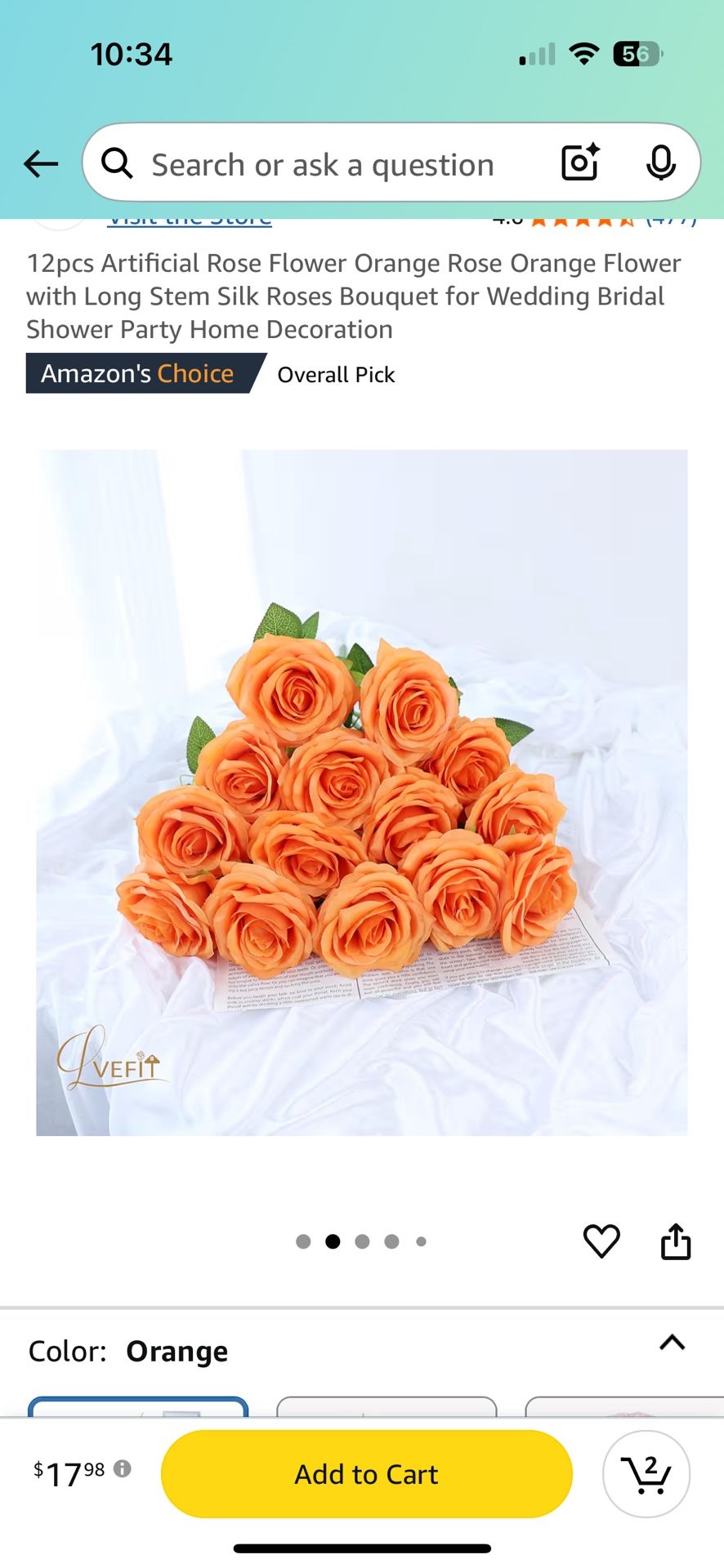 NEW 12pcs Artificial Rose Flower Orange Rose Orange Flower with Long Stem