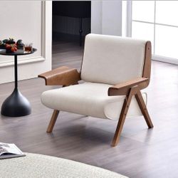 Contemporary Style Linen Lounge Chair, with a Low - Slung Design and high - Density Foam Padding, Perfect for unwinding During Lazy afternoons at Home