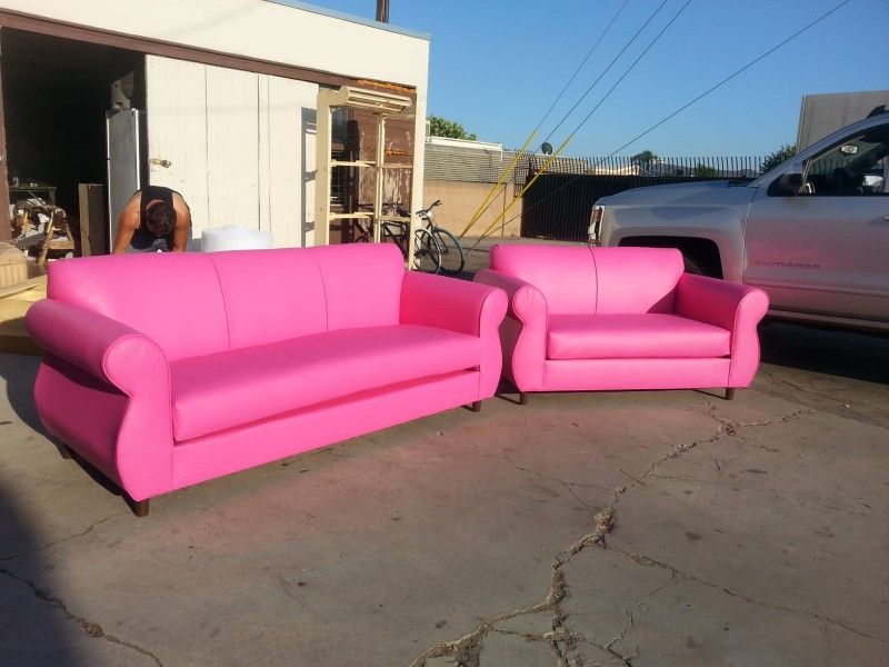 BRAND NEW  SOFA And LOVESEAT SET, Pink LEATHER, CUSTOM MADE AVAILABLE 