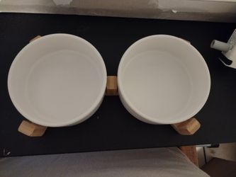 Ceramic Bowls On Wood Stand