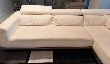 White Leather Sectional Sofa with Adjustable Headrests