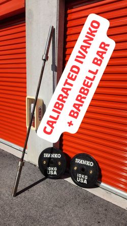 CALIBRATED  Ivanko Olympicl 10kg Plates PLUS Barbell Bar. Miami 33130. Delivery for extra

Professional-grade Ivanko weightlifting set includes one Ol