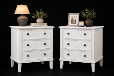 Set of 2 White 3 Drawers Nightstand with Charging Station