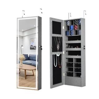 43 in. H Gray Rectangular Wall Mounted Jewelry Box with Mirror, LED Lights for Jewelry Decor,All Products : American Fashion Style Bags On Sale