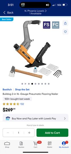 Bulldog 2-in 16 -Gauge Pneumatic Flooring Nailer