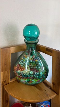 Teal Glass Decanter with Origami Stars