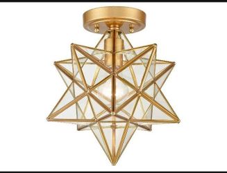 Brass Moravian Star Light Flush Mount Ceiling Light with Clear Glass