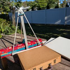 Stanrite  Table Easel. Small Wooden Box For Storage And Two Canvas Frames.
