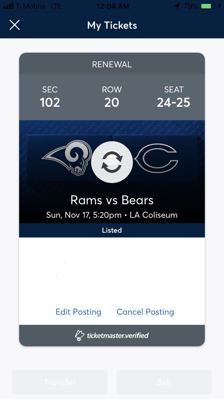 Bears vs Rams November 17 (11/17) $220 each obo