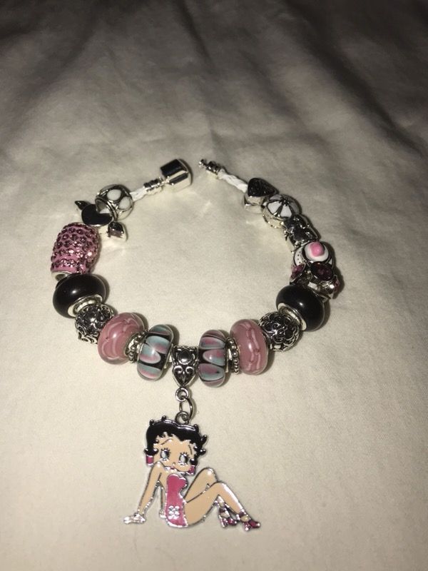 Betty Boop Pandora style bracelet- pink/ black