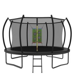 Trampoline Outdoor 14FT 12FT 10FT 8FT with Safety Enclosure Net, Recreational Trampoline for Kids and Adults, Anti-Rust, ASTM Approved, Black