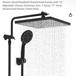 BLACK METAL SHOWER HEAD / WALL MOUNT FAUCET TUB FILLER / BEVEL SPOUT