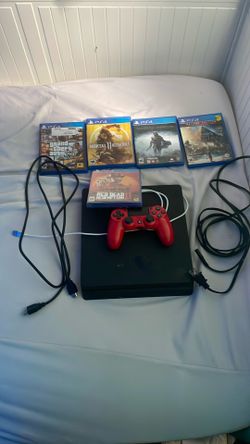 PS4 slim with games and controller with all the cords