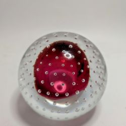 Adam Jablonski Art Glass Controlled Bubble Bullicante Red Orb Paperweight Signed Murano Style