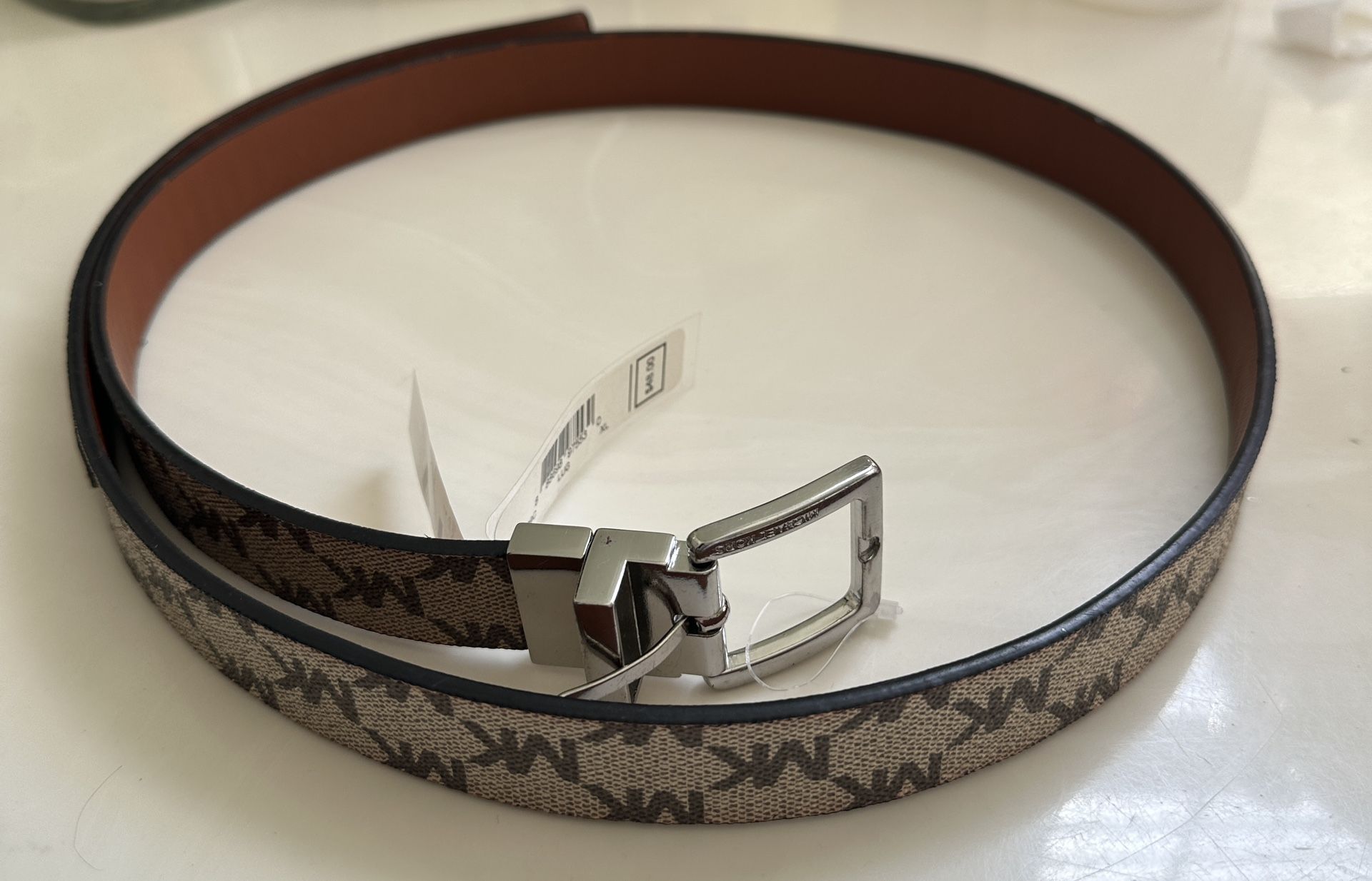 Michael Kors Women's Reversible MK Logo Leather Belt, (Light Brown